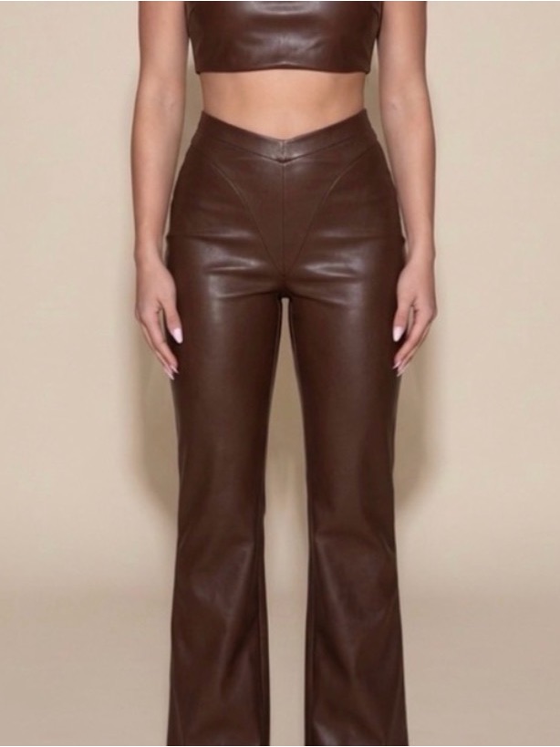 Skims Brown Faux Leather Flare Pants